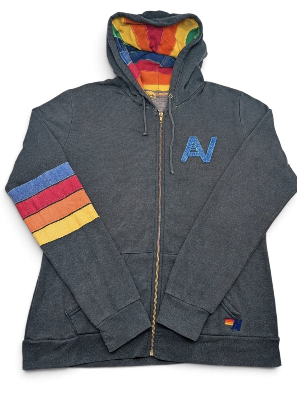RARE Aviator Nation Logo 4 Stripe Rainbow Full Zip Hoodie XL
